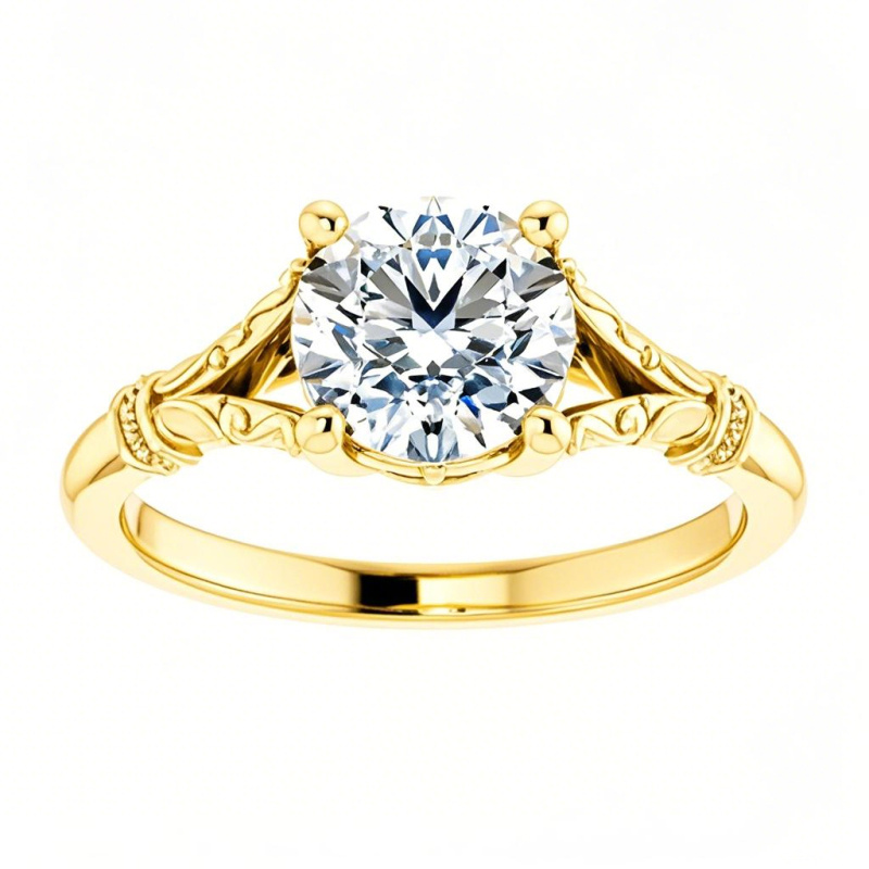 Verlobungsring aus 14-karätigem Gold mit rundem Moissanit-Solitär-1