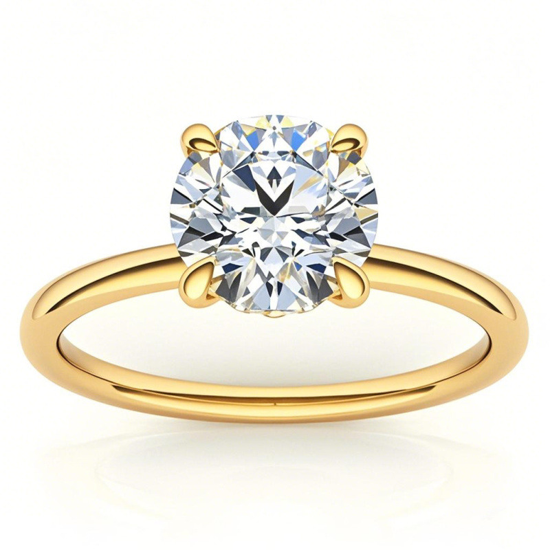 18K Gold Round Cut Moissanite Hidden Halo Engagement Ring-1