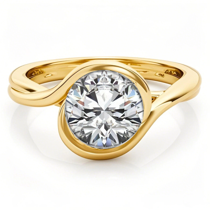Verlobungsring aus 14-karätigem Gold mit rundem Moissanit-Solitär-1