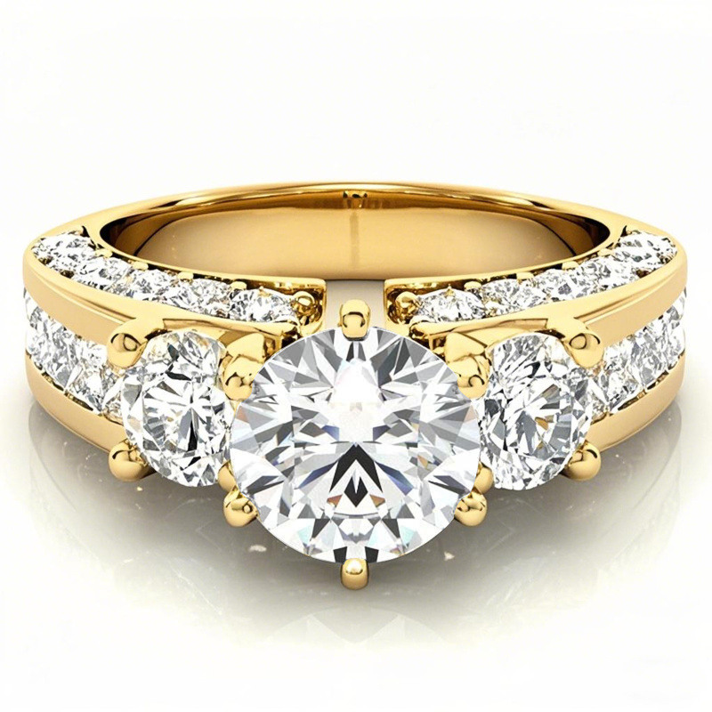 Anillo de compromiso de oro de 14 quilates con tres piedras de moissanita de talla redonda-1