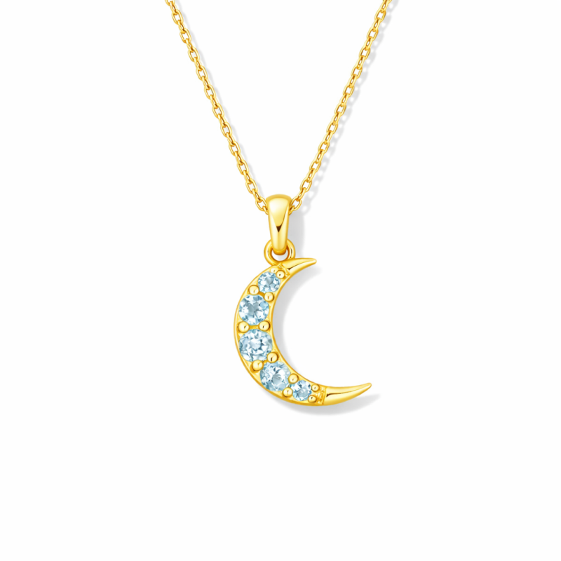 Collar con colgante de luna de topacio redondo de oro de 10 quilates-1