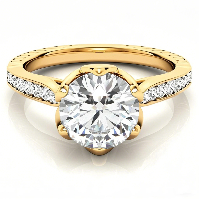 Anillo de compromiso de oro de 18 quilates con halo de moissanita talla tulipán redonda-1
