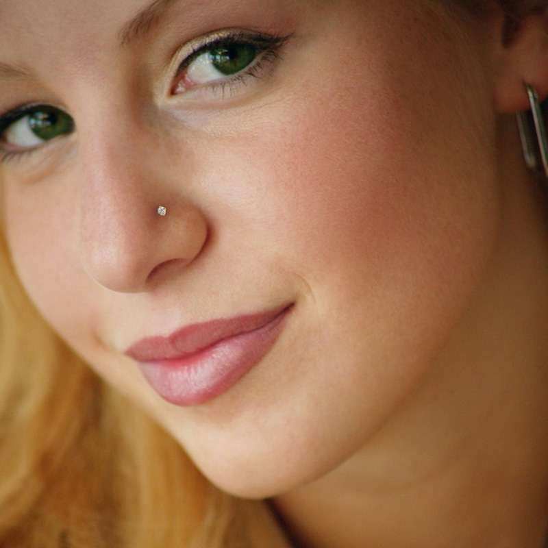 Anneau de nez en or 14K avec diamant rond-2