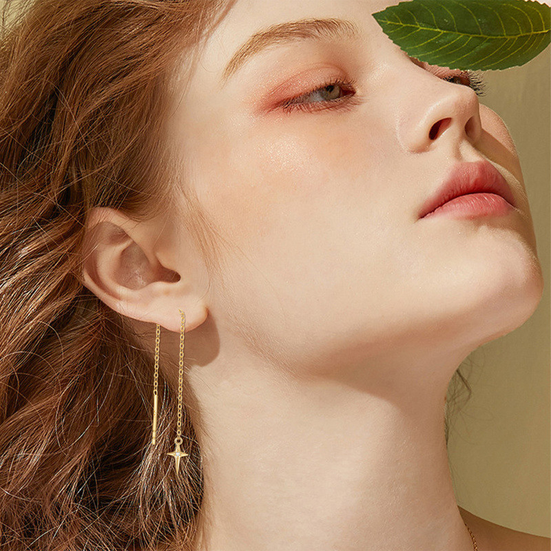 Boucles d'oreilles pendantes en or 18K avec croix en Moissanite ronde-3