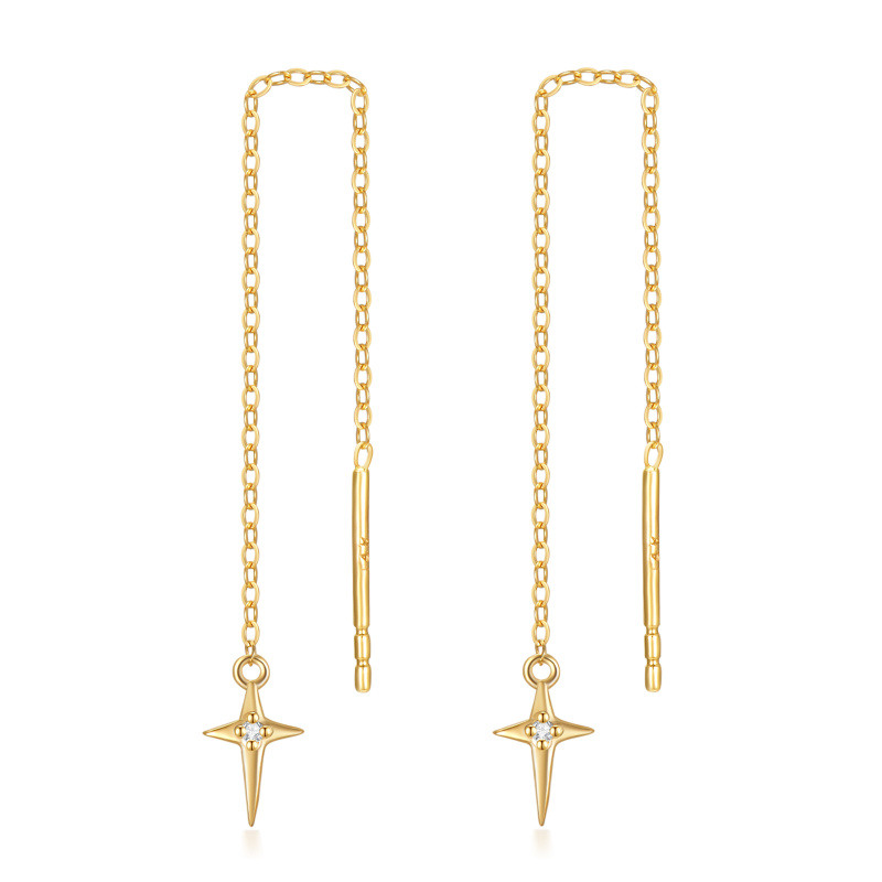 Boucles d'oreilles pendantes en or 18K avec croix en Moissanite ronde-1