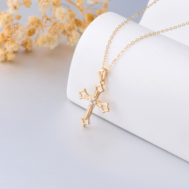 Collier Croix en or 18K avec pendentif en Moissanite ronde-5