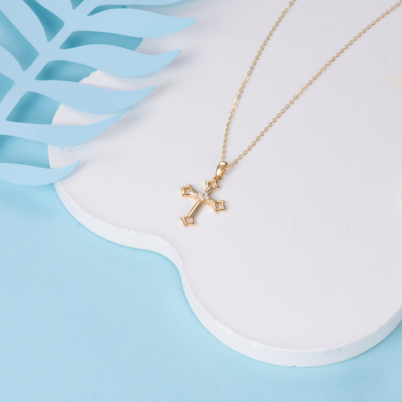 Collier Croix en or 18K avec pendentif en Moissanite ronde-6