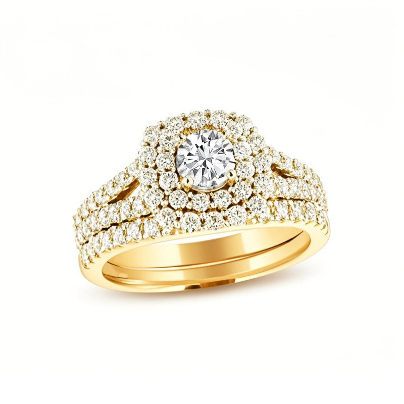 10K Gold 0.5 CT Round Cut Moissanite Double Halo Bridal Set-1