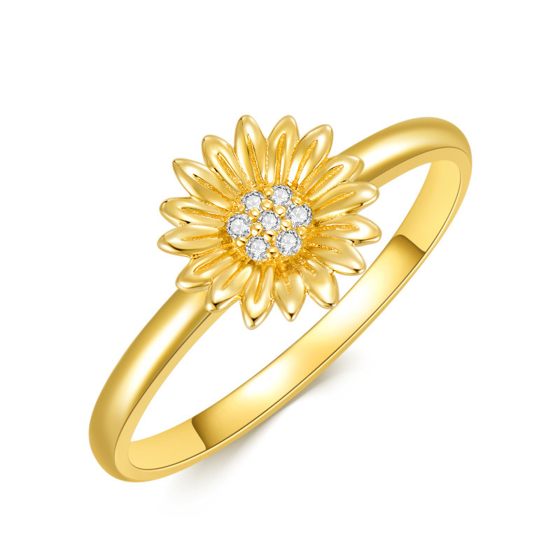 Bague tournesol en or 18 carats avec moissanite ronde-1