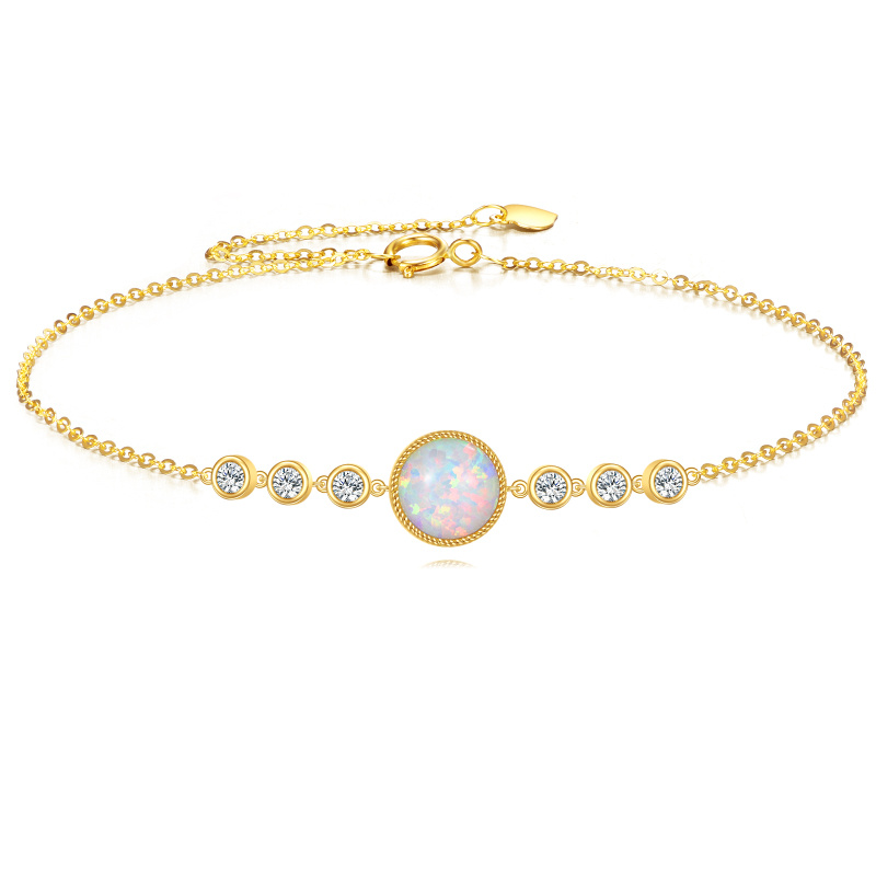 14K Gold Round Opal Charm Bracelet-1