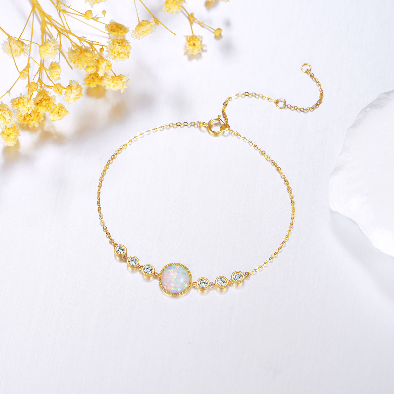 14K Gold Round Opal Charm Bracelet-3