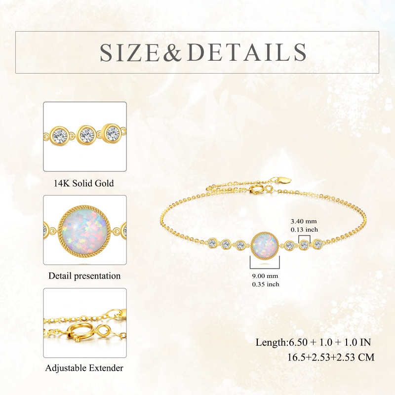 14K Gold Round Opal Charm Bracelet-4