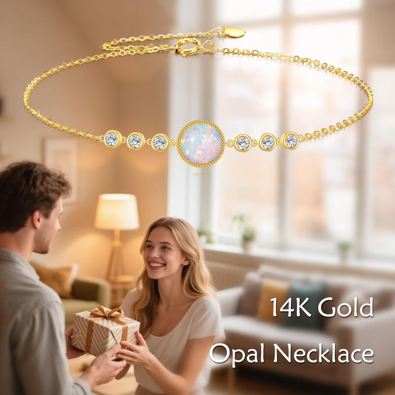 14K Gold Round Opal Charm Bracelet-5