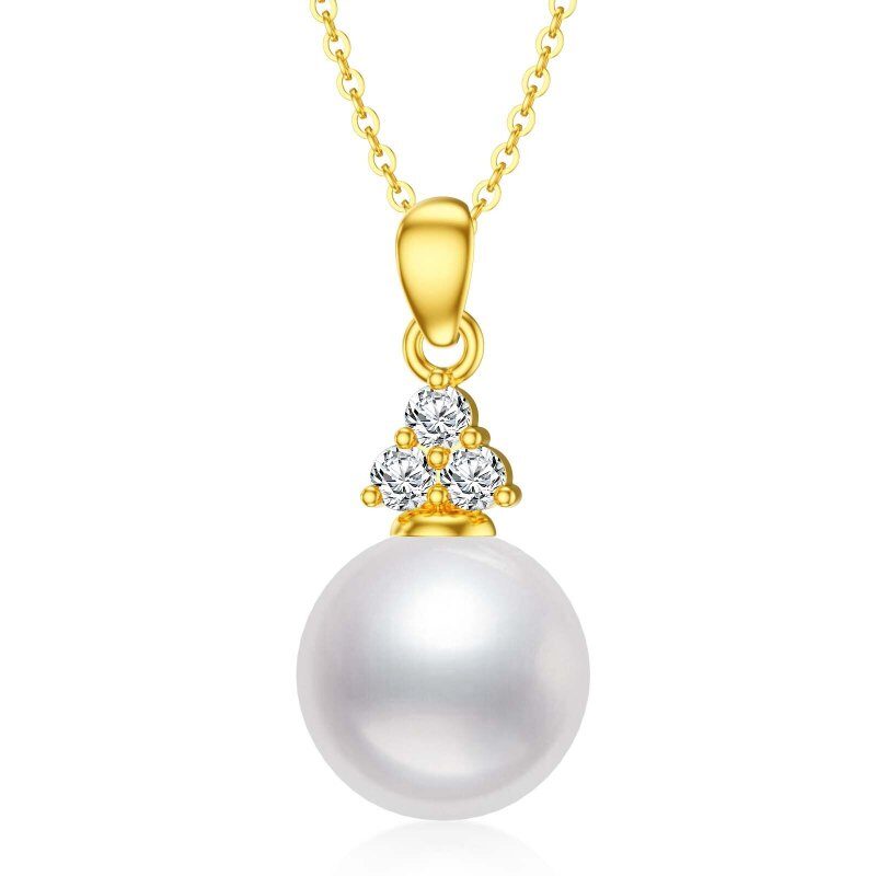 Collier pendentif en or 10 carats avec perle ronde et zircon pour femme-1