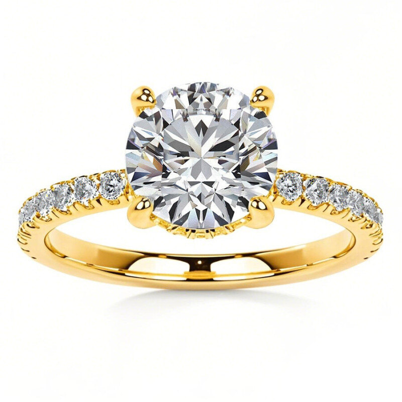 Anillo de compromiso de oro de 10 quilates con moissanita redonda y halo oculto-1