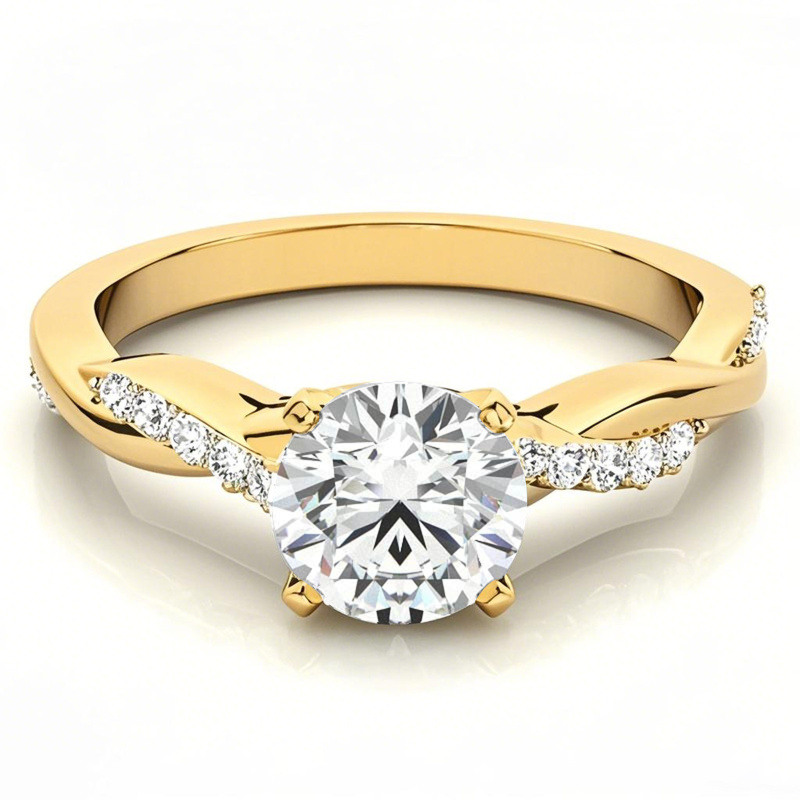 10K Gold Round Shaped Moissanite Engagement Ring-1