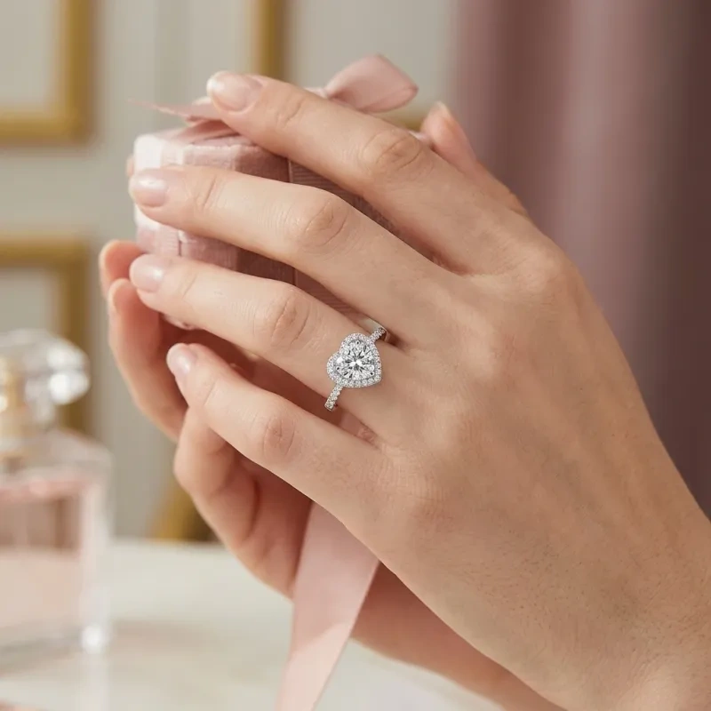 Bague de fiançailles en or 18 carats avec moissanite taille ronde en forme de cœur-2