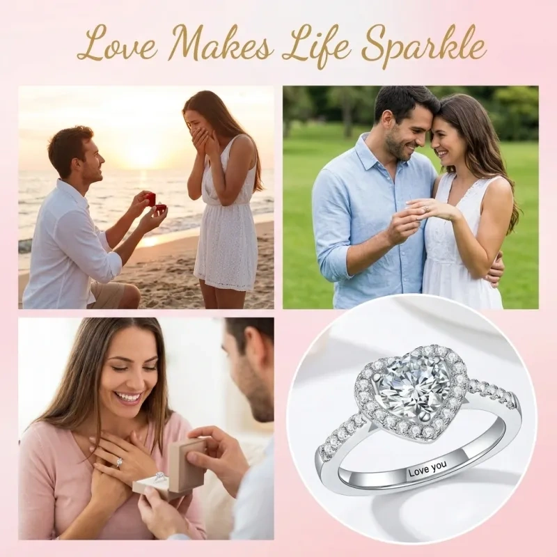 Bague de fiançailles en or 18 carats avec moissanite taille ronde en forme de cœur-4