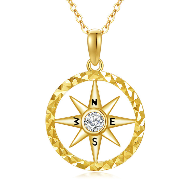 Collier avec pendentif boussole en or 10 carats et zircon rond-1