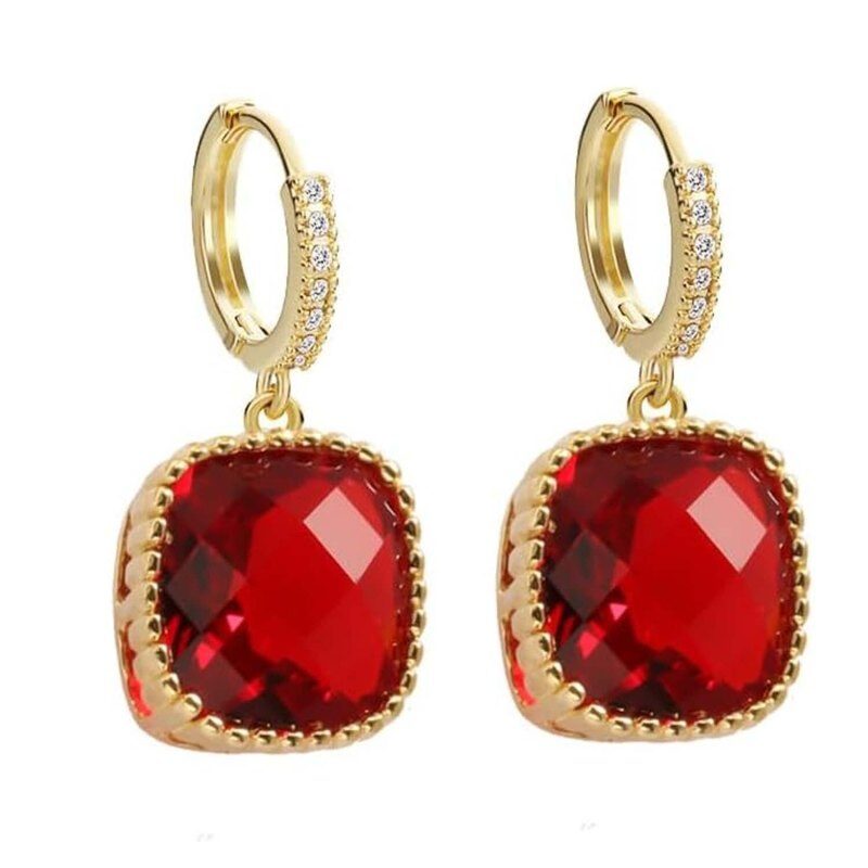 Pendientes colgantes de oro de 14 quilates con rubíes para pareja: abuela, madre y hermanas.-1