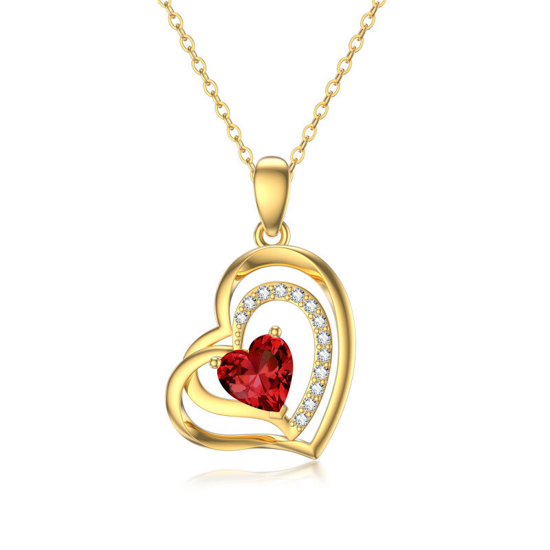 14K Gold Ruby Couple Mother Heart With Heart Pendant Necklace Gemstone Necklaces-1