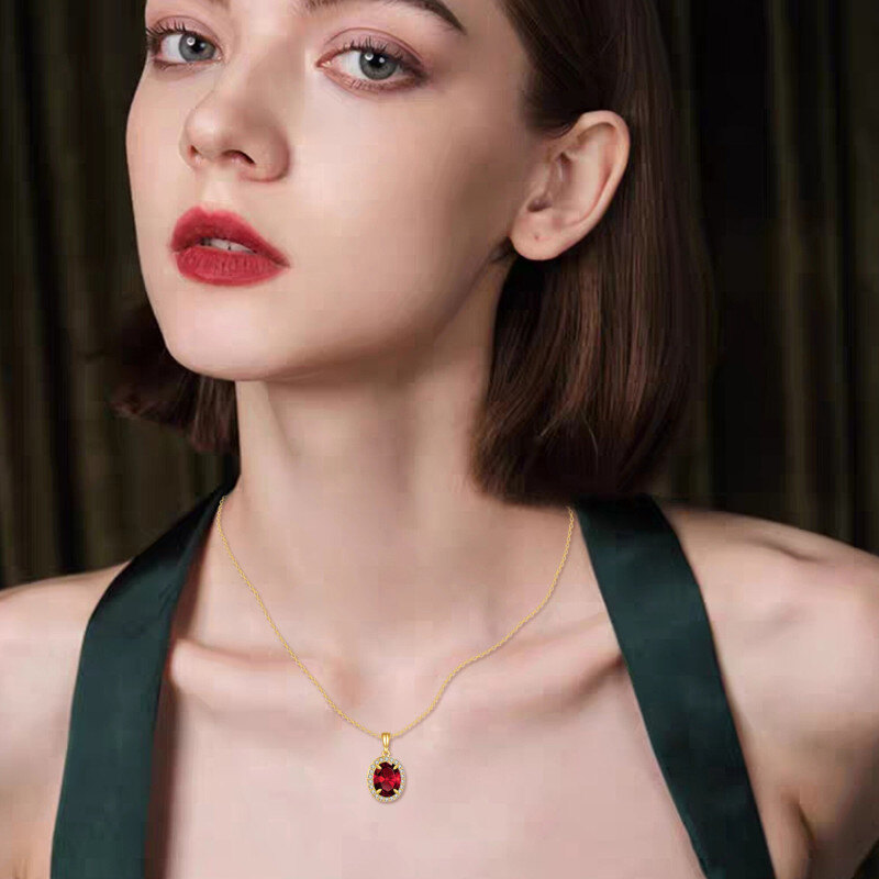 18K Gold Ruby Oval Shaped Pendant Necklace-2