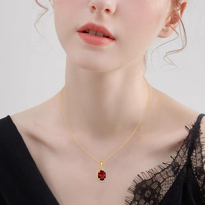 18K Gold Ruby Oval Shaped Pendant Necklace-3