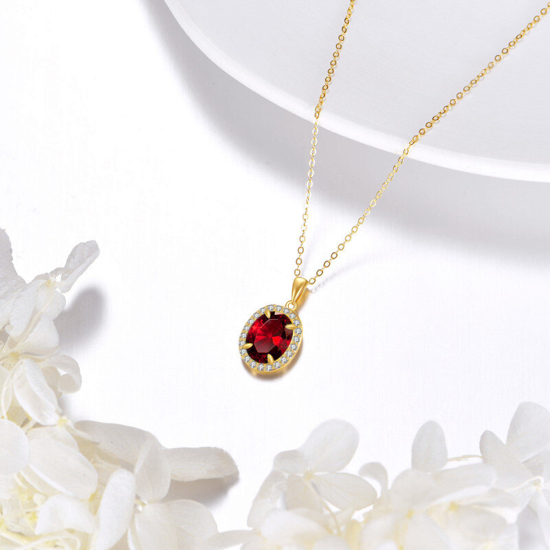 18K Gold Ruby Oval Shaped Pendant Necklace-4