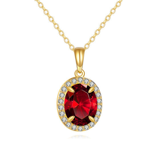 10K Gold Ruby Oval Shaped Pendant Necklace