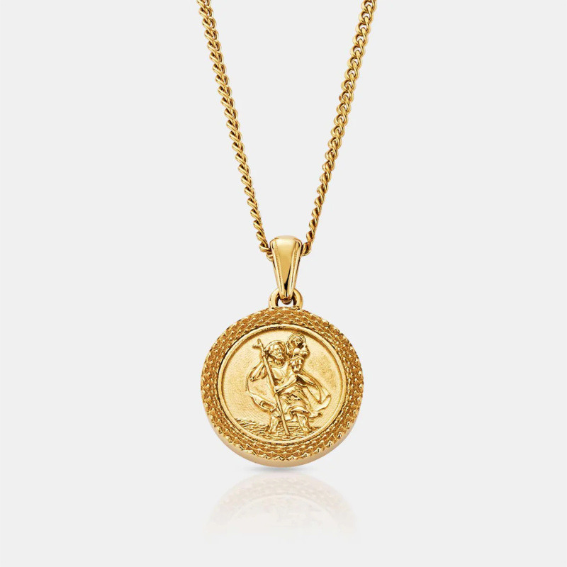 y manteniendo el orden al salir: Nuestro impresionante collar de moneda de oro 14K presenta al venerado San Cristóbal, convirtiéndolo en una pieza perfecta para hombres que valoran tanto el estilo como el simbolismo. Hecho de oro de alta calidad, esta exquisita joya es un accesorio versátil que puede elevar cualquier atuendo, ya sea para uso diario o para ocasiones especiales.-1