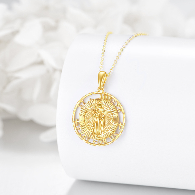 Halskette mit Anhänger Heiliger Josef aus 10 Karat Gold mit eingraviertem Wort für Herren-3