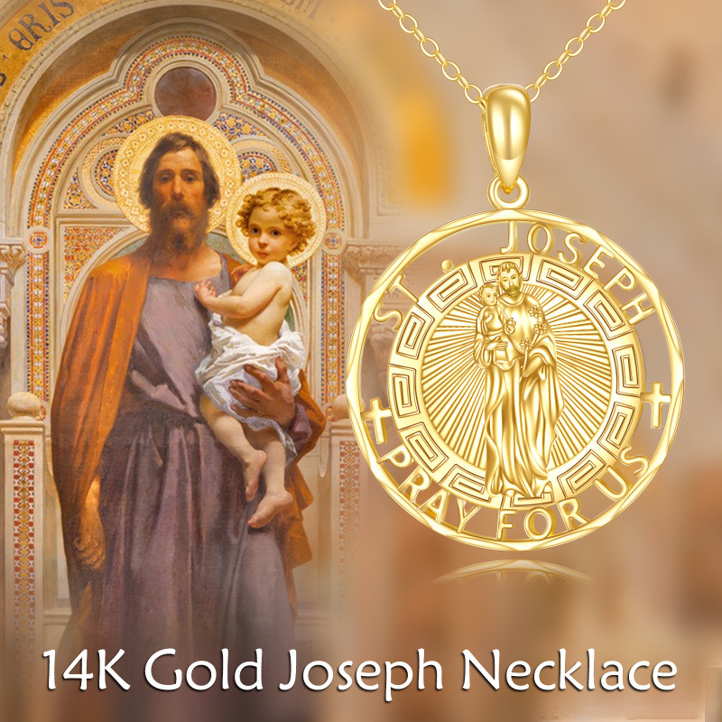 Halskette mit Anhänger Heiliger Josef aus 10 Karat Gold mit eingraviertem Wort für Herren-6