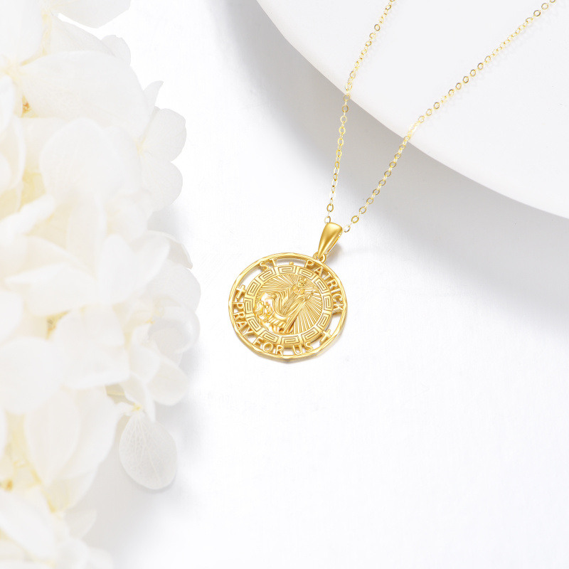14K Gold Saint Patrick Pendant Necklace with Engraved Word for Men-4