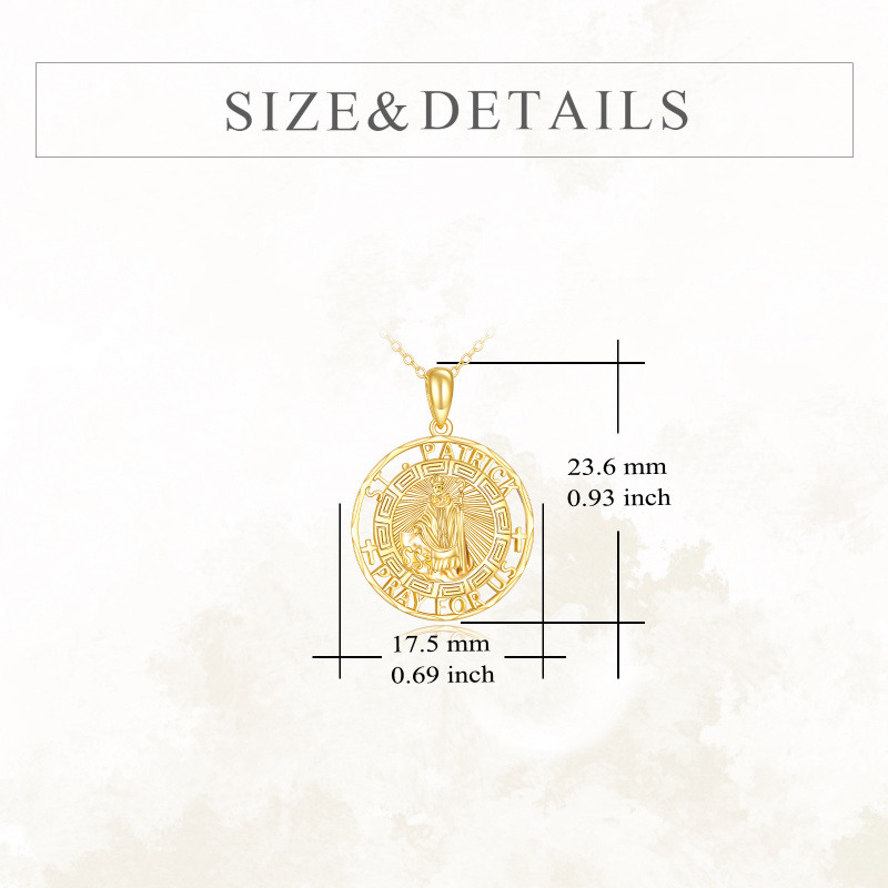 14K Gold Saint Patrick Pendant Necklace with Engraved Word for Men-5