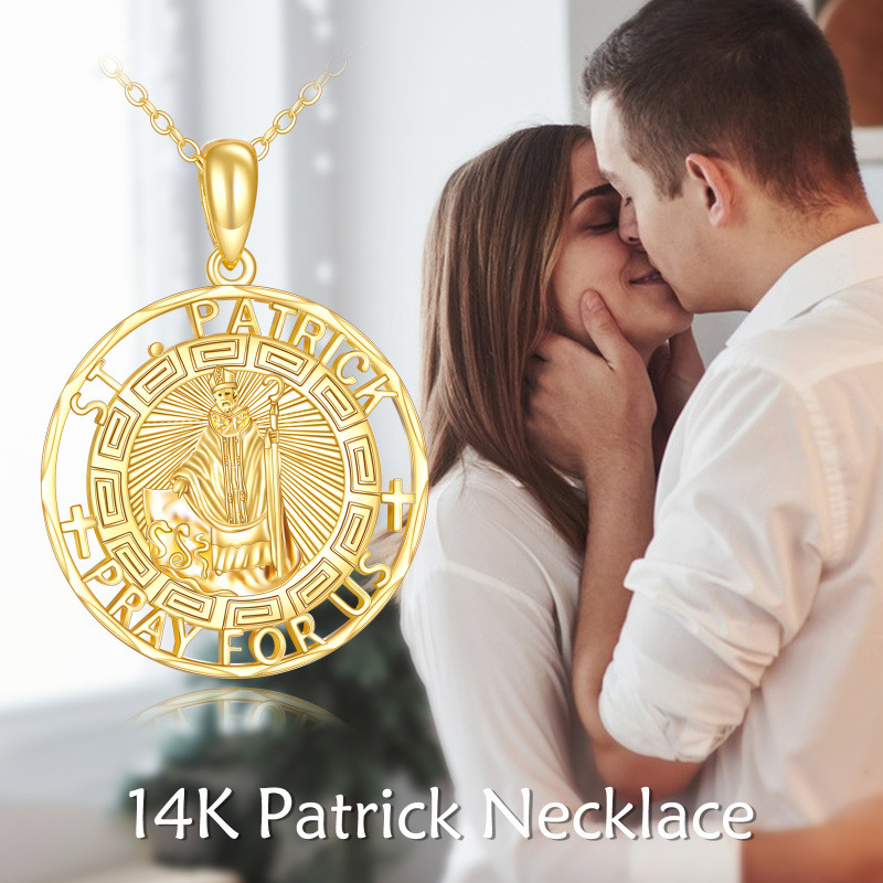 14K Gold Saint Patrick Pendant Necklace with Engraved Word for Men-6