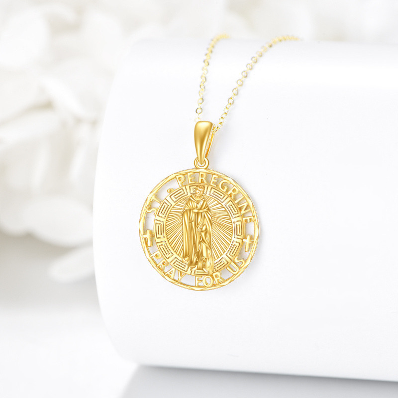 14K Gold Saint Peregrine Pendant Necklace for Men-3