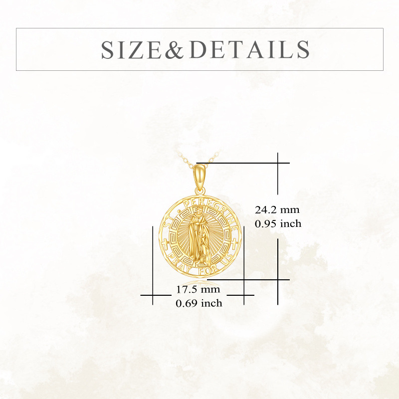 14K Gold Saint Peregrine Pendant Necklace for Men-5