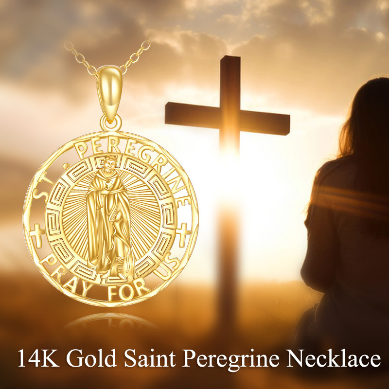 14K Gold Saint Peregrine Pendant Necklace for Men-6