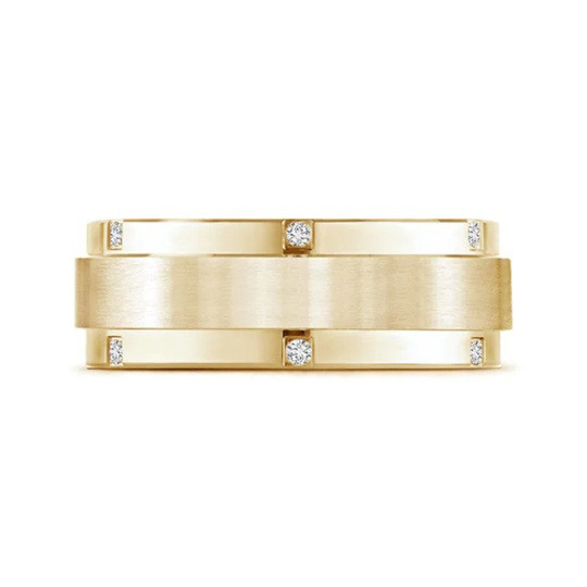Anillo de boda para hombre con acabado satinado en oro de 14 quilates, engastado en pavé