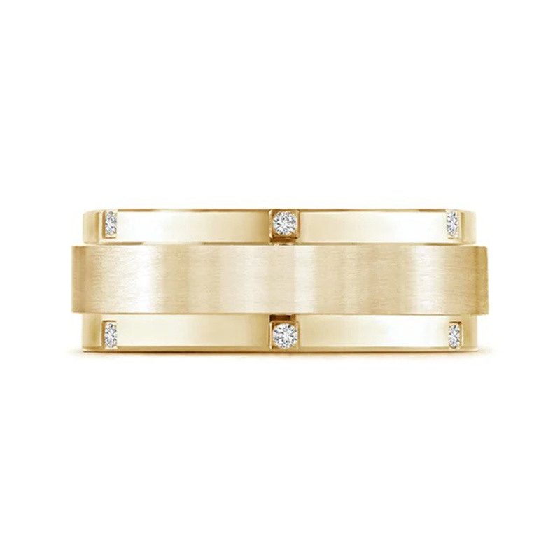 10K Gold Satin Finish Pave Set Wedding Ring for Men-20