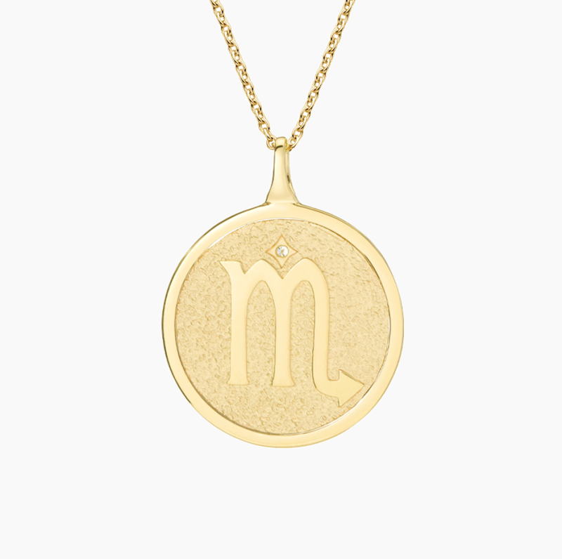14K Gold Scorpio Zodiac Sign Diamond Medallion Pendant Necklace-3