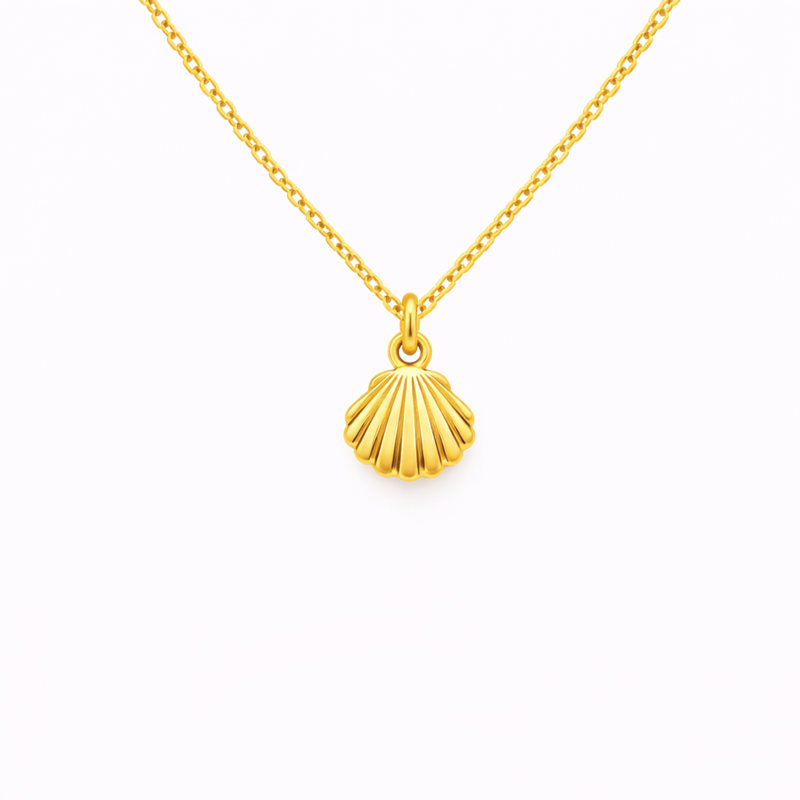 Collar con colgante de concha de oro de 10 quilates-1