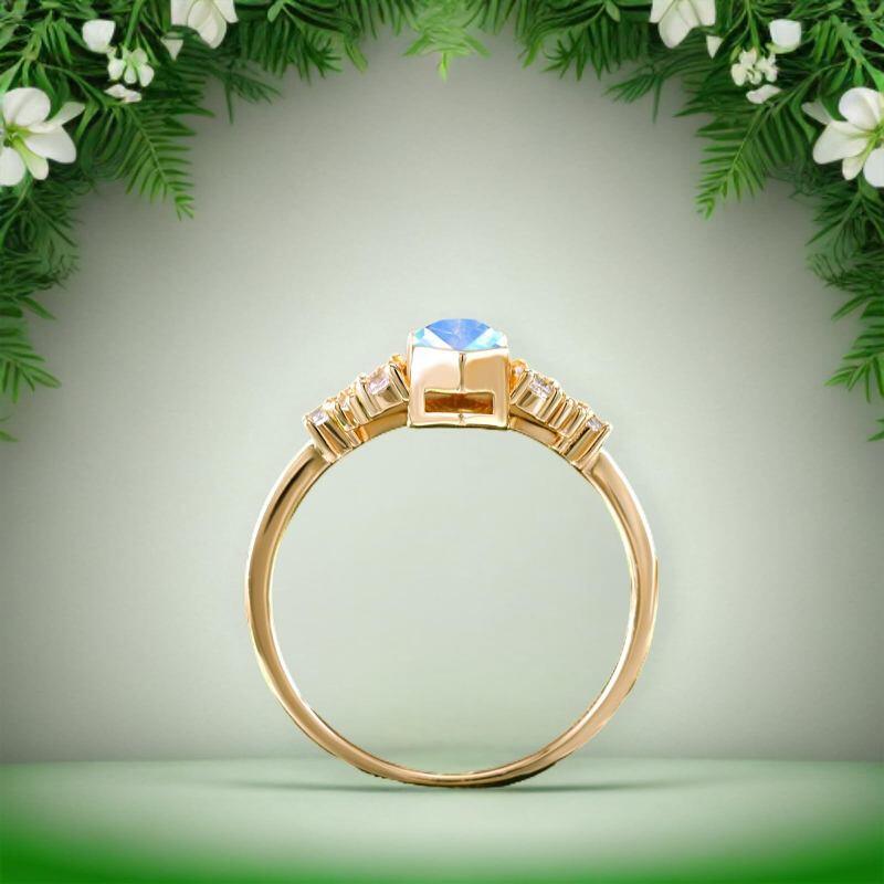 18K Gold Shield Cut Moissanite & Moonstone Engagement Ring-6