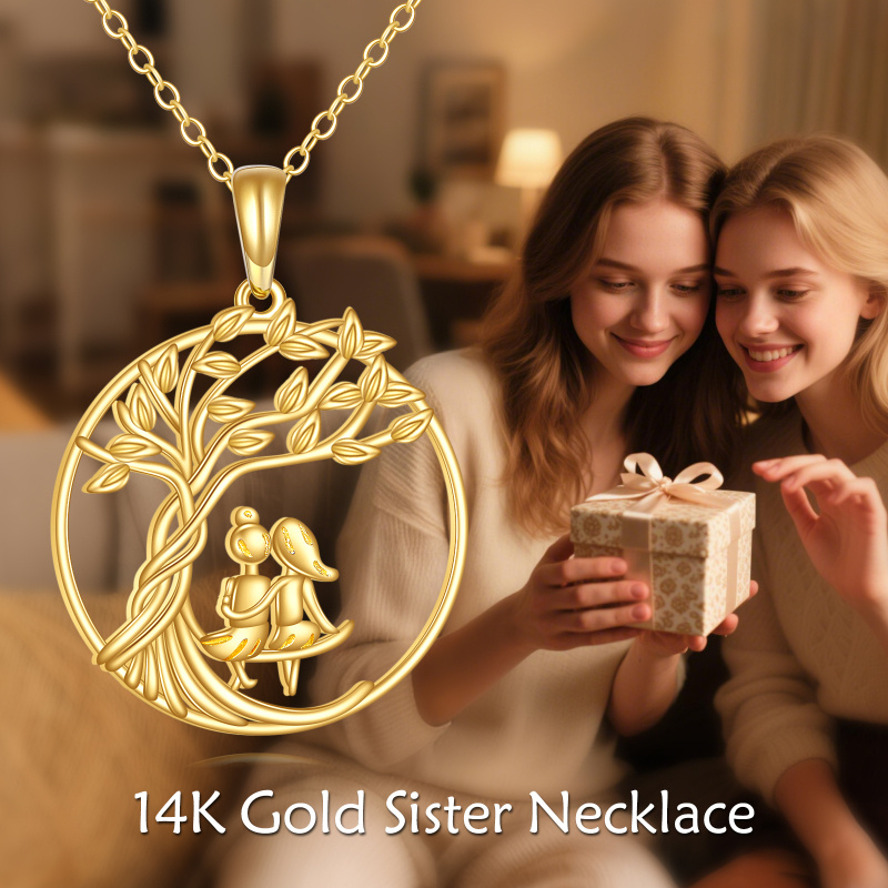 14K Gold Sisters Pendant Necklace-6