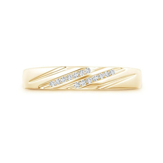 Anillo de boda para hombre con engaste en canal inclinado de oro de 14 quilates