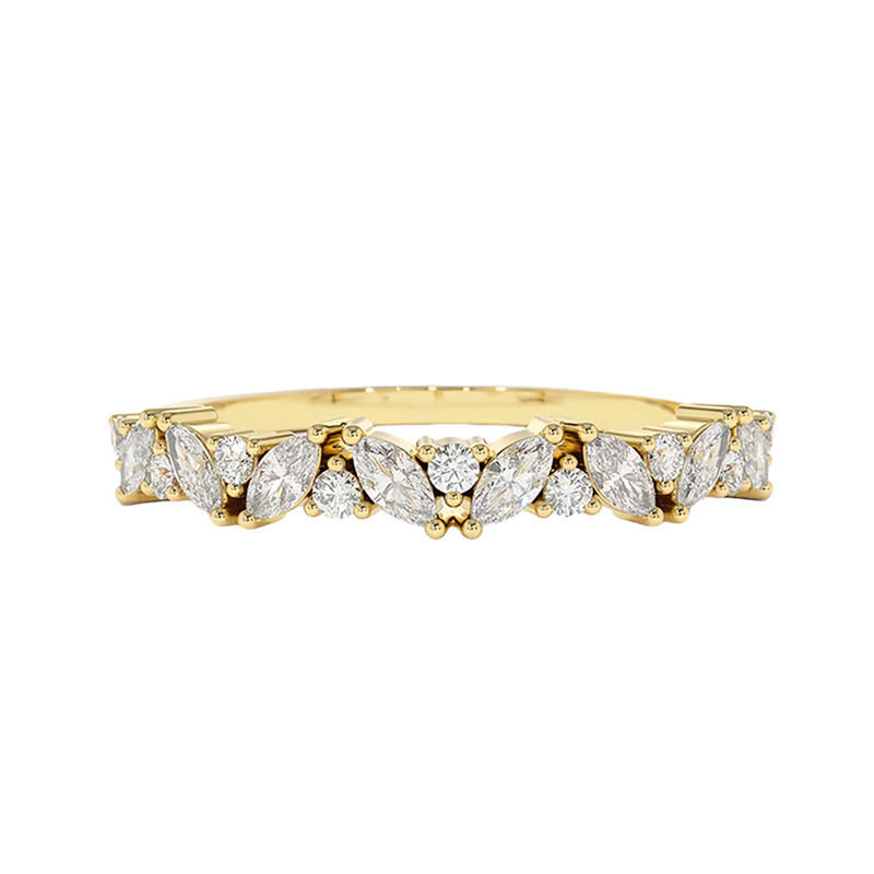 14K Gold Slanted Marquise and Round Diamond Ring-1