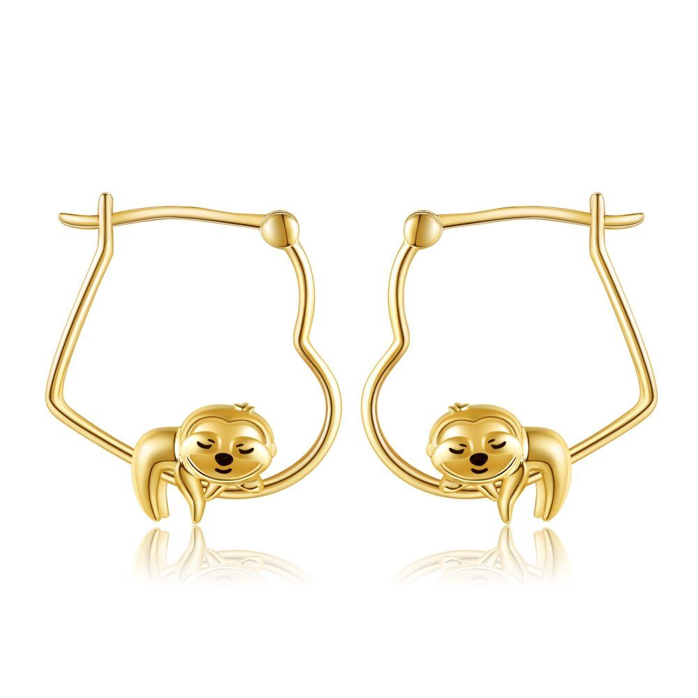 Sloth Back Earser 10K Gold Sloth Hoop Earrings