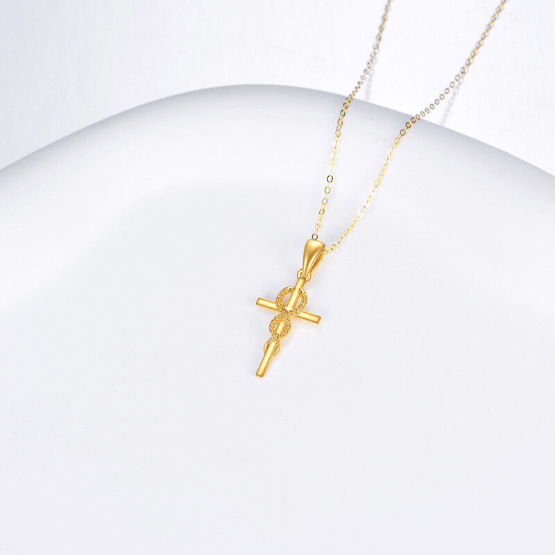 14K Gold Snake & Cross Pendant Necklace-3