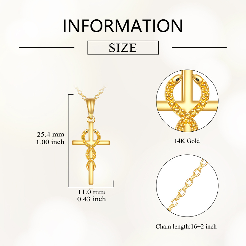 14K Gold Snake & Cross Pendant Necklace-4