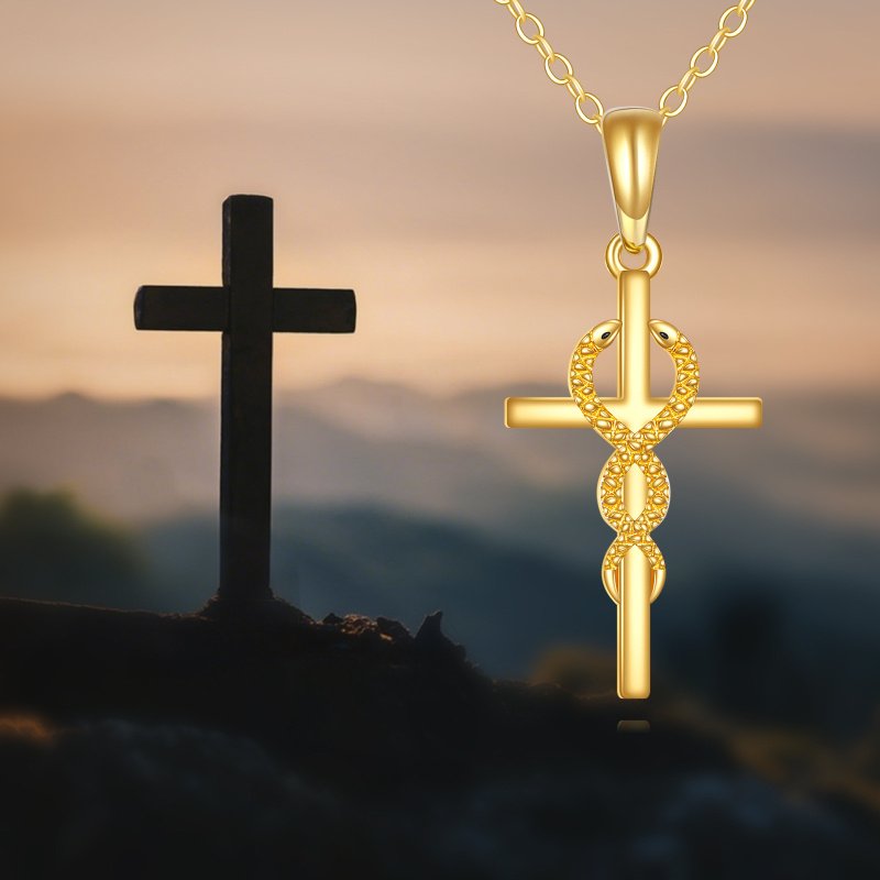 14K Gold Snake & Cross Pendant Necklace-5